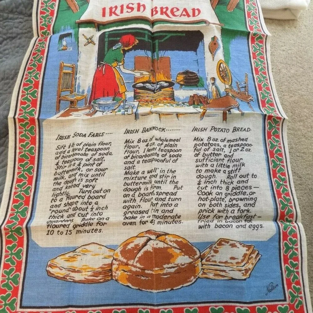 VTG Nelson Irish Linen Tea Towel ~Traditional Irish Bread Recipe 19